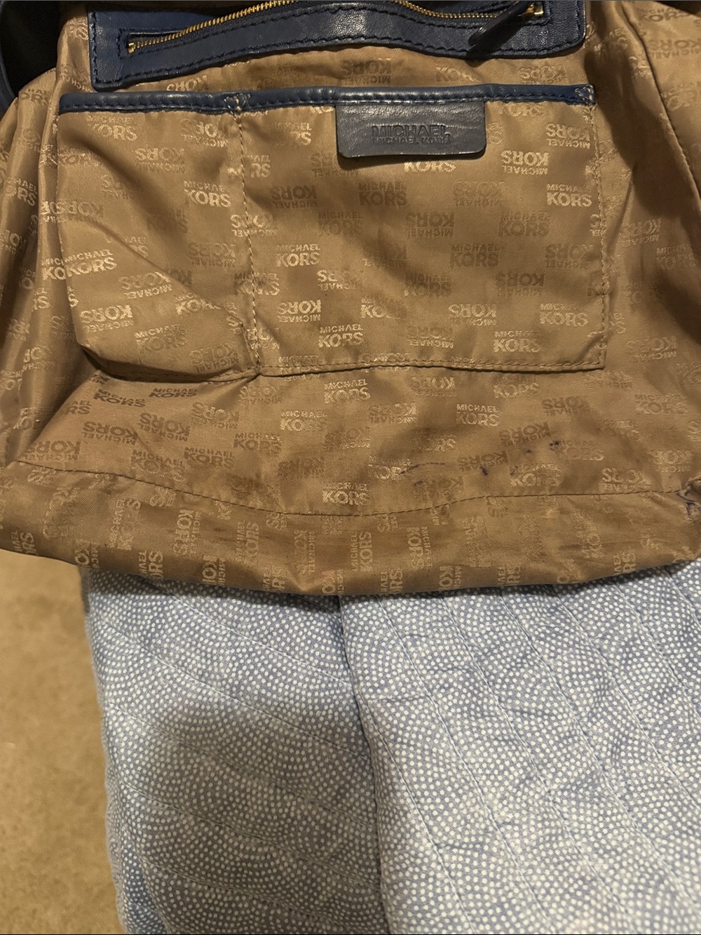 Michael Kors Navy Hobo Bag with Tassel and Gold Eyelets - Picture 9 of 10